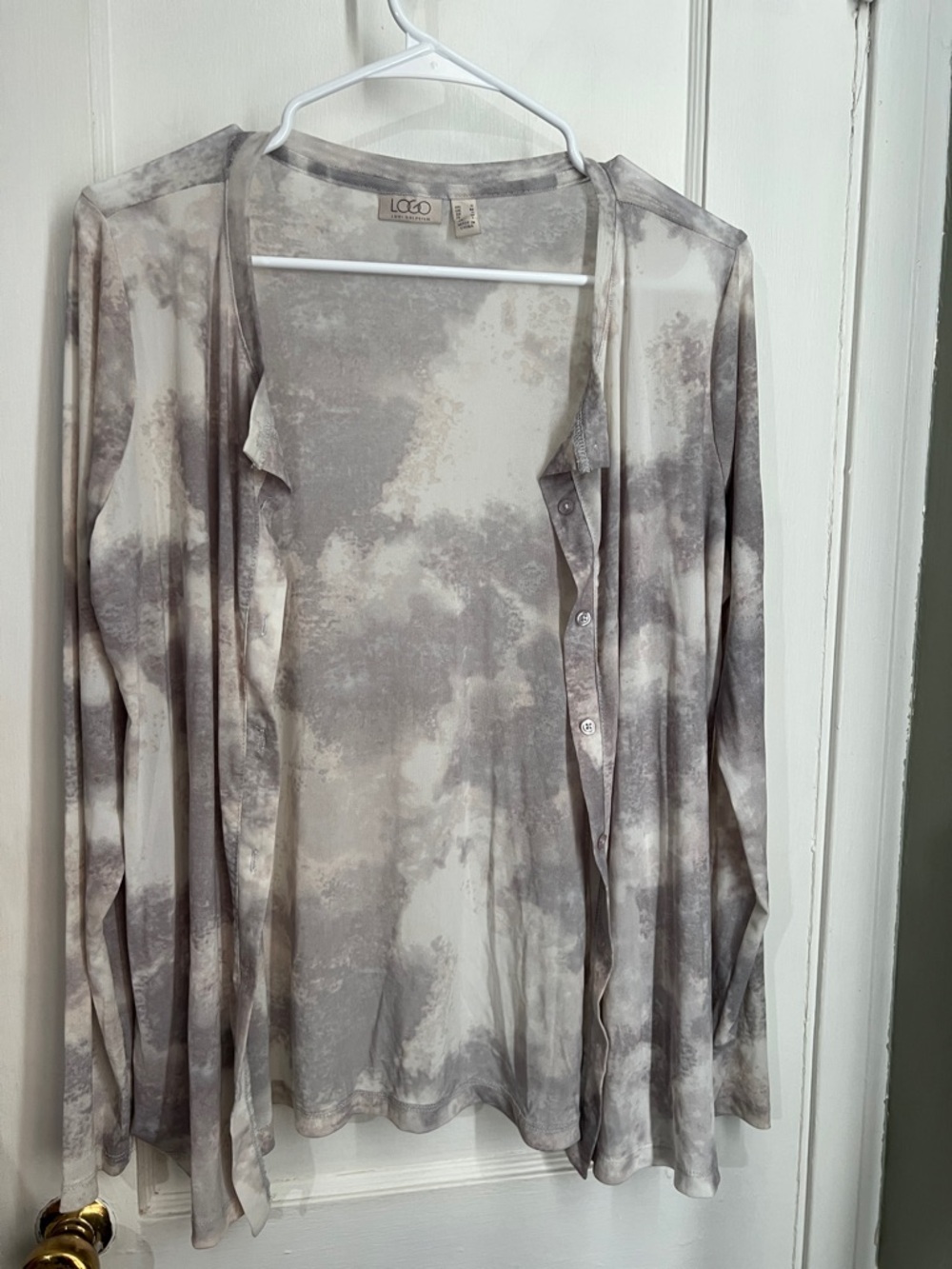 LOGO Tie-Dye Lightweight Button Cardigan - Gray & Cream
